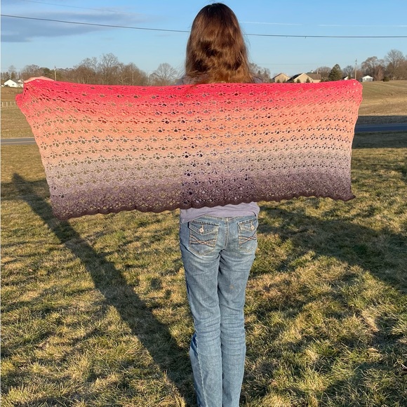 Hand Crocheted Gradient Rectangular Shawl - Picture 7 of 8